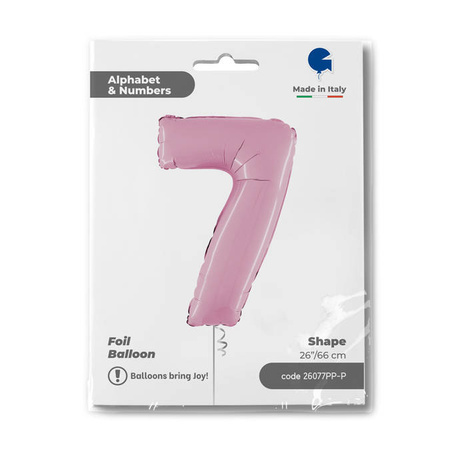 Foil Balloon Number 7 Pink Pastel Pink, 66 cm Grabo