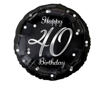 Foil balloon Happy 40 Birthday, black silver print, 46 cm