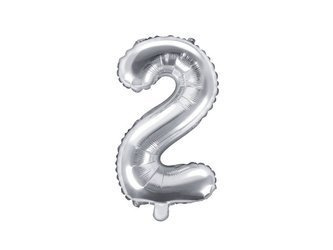 Foil balloon digit 2, 35cm, silver