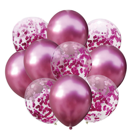 A set of dark chrome balloons with confetti, 30 cm, 10 pcs.