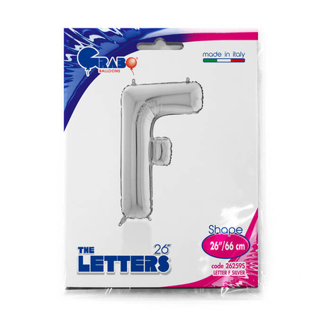 Foil balloon letter F, 66cm, silver