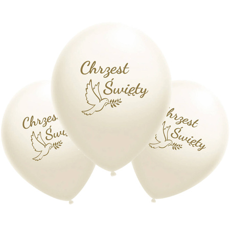 Latex balloons Holy Baptism white, gold print 50 pcs.