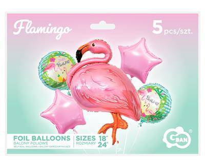 Folienballons - Flamingo Set, Happy Birthday 5 Stk.