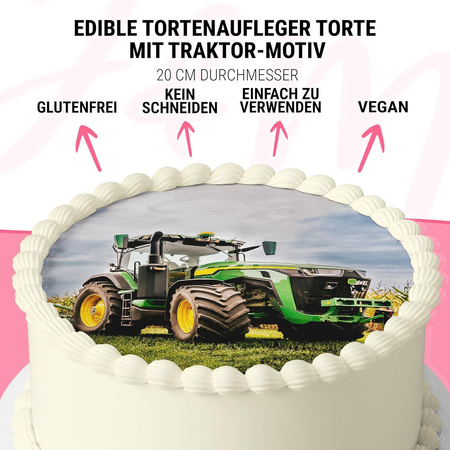 Tractor cake topper edible wafer round 20 cm premium, vegan, gluten-free, cut
