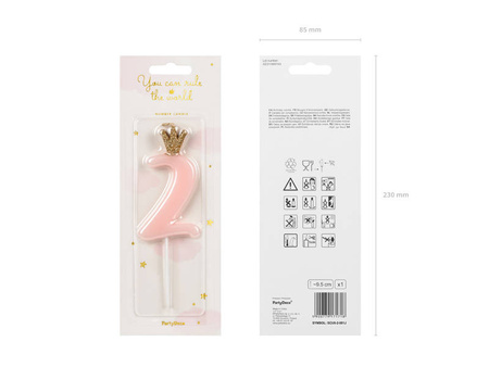 Birthday candle 2 with crown, bright pink