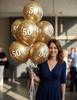 Latex balloons Chrome "50", golden, 30 cm, 10 pcs.