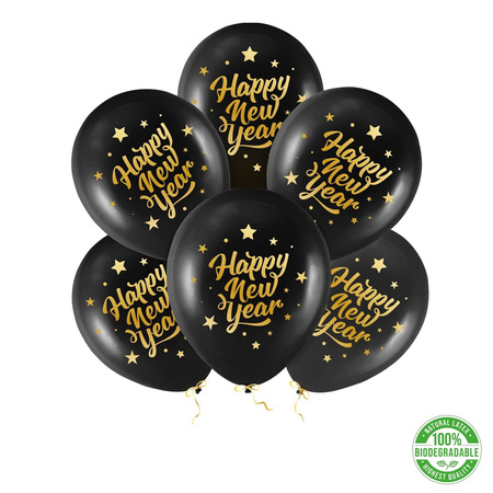 Happy New Year  balloons black 30cm, 100 pcs