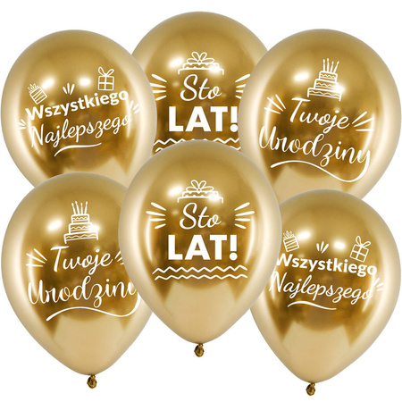 Chrome Goldene Geburtstags-Latexballons Happy Birthday, 30cm, 10 Stk.