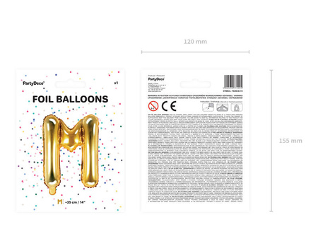 Foil balloon letter M 35cm, gold