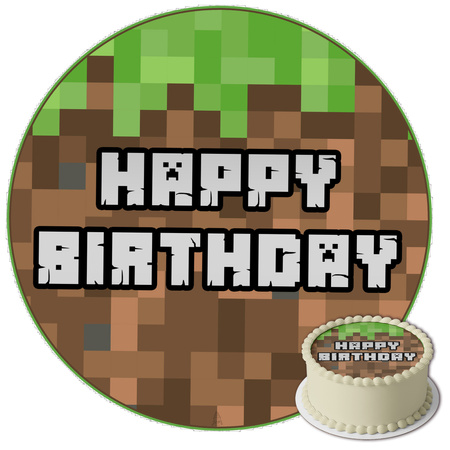 Minecraft cake topper edible wafer round 20 cm premium 0.6mm, 1pc.