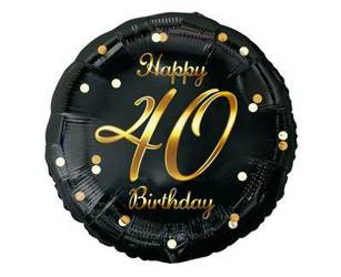 Happy 40th Birthday Folienballon, schwarz-gold bedruckt, 46 cm