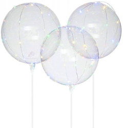 Transparent Bobo balloon with LED lights on a 50cm stick, 1 set.