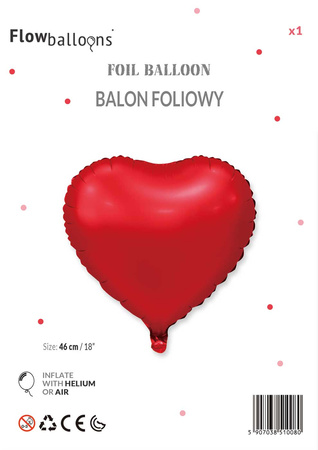 Red Matte Heart Shaped Foil Balloon 46 cm