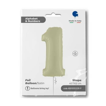 Foil Balloon Number 1, Satin Olive, 102cm Grabo