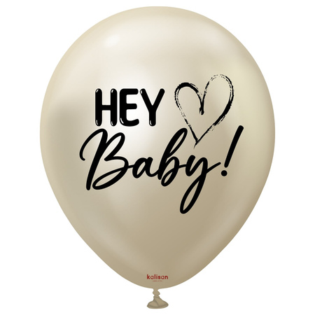 Latex Balloons Kalisan Hey Baby Heart Mirror White Gold 45cm, 2 pcs.