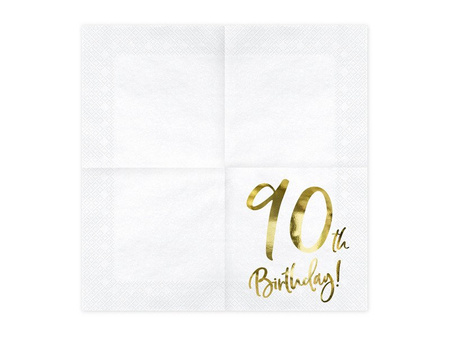 NAPKINS '90. Geburtstag' für den 90. Geburtstag, Weiß, 33x33cm (1 Pk. / 20 Stk.)