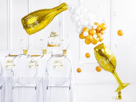 Folienballon, Flasche, 'Happy New Year', Gold mit weißer Aufschrift "Happy New Year", 32x82cm