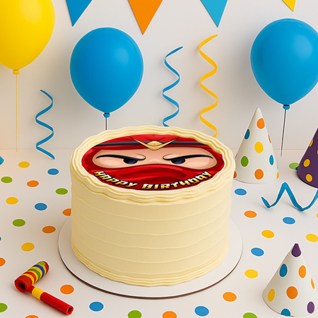 Red Ninja cake topper edible wafer round 20 cm premium, vegan, gluten-free, cut