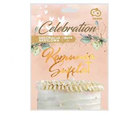 Acrylic Decoration for Cake First Holy Communion, Gold, 18x14 cm
