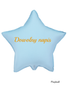 Pink, blue-shaped foil balloon with a custom message