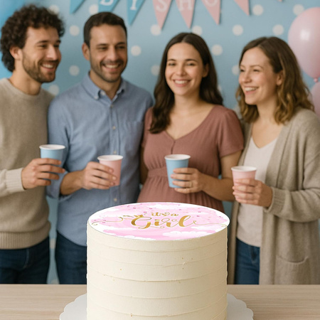 Baby Shower Girl cake topper edible wafer round 20 cm premium, vegan, gluten-free, cut