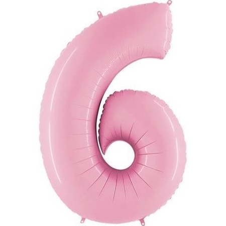 Foil balloon number 6, powder pink, 102cm Grabo