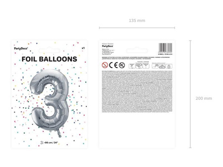 The number 3 Foil balloon, 86cm, silver