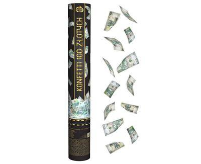 Tuba shooting from confetti banknotes 100 zlotys, 40 cm