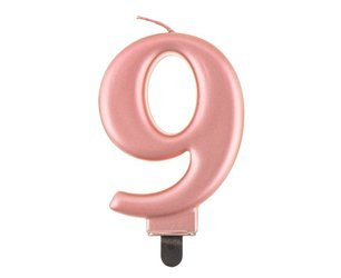 Kerze Zahl 9, metallisches Rosegold, 8 cm