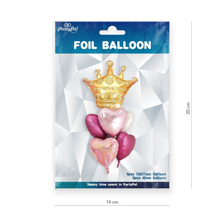 A set of pink balloons with a crown 6pcs