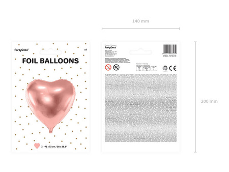 Foil balloon heart, 72x73cm, pink gold