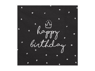 Birthday Servietten Schwarz, Happy Birthday, 33x33 cm (1 Pk. / 20 Stk.)