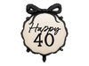 Runder Folienballon mit Schleife „Happy 40“ – Schwarz-Beige