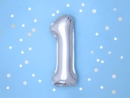 Foil balloon digit 1, 35cm, silver