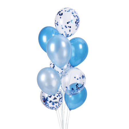 Eine Reihe Blauer Ballons mit Confetti Mix 30cm, 10 Stk.