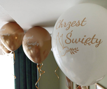 Latex balloons Holy Baptism white, gold print 50 pcs.