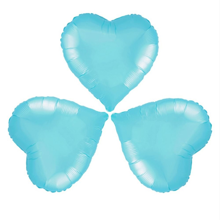 Foil balloon light blue heart, 23cm, 3 pcs