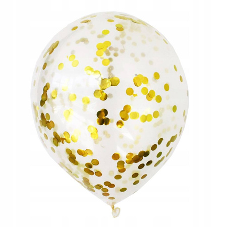 Transparent balloons with confetti, golden 30 cm, 100 pcs.