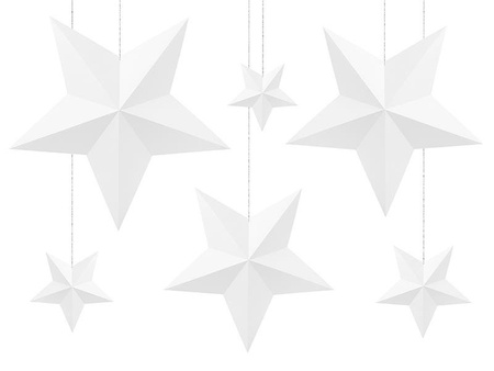 Star decoration, white, different sizes, 6 pcs.