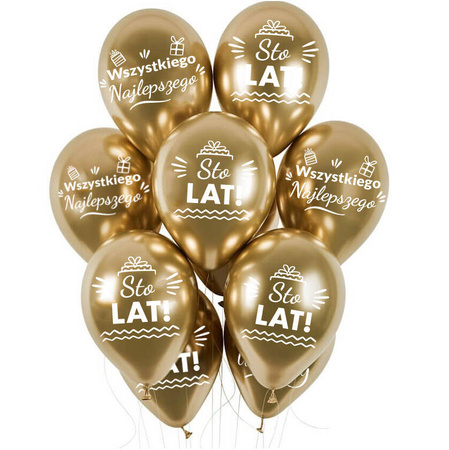 Chrome Goldene Geburtstags-Latexballons Happy Birthday, 30cm, 10 Stk.