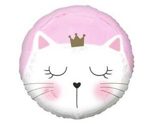 Foil balloon Round kitten, pink, 45 cm