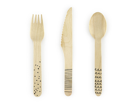 Wooden Cutlery with Black Print – 18-Piece Set