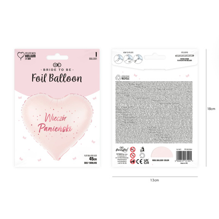 Heart Foil Balloon, Light Pink, Bachelorette Party, 45 cm, 1 pc