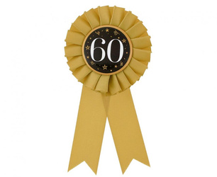 Rosette for 60th Birthday, Anniversary gold-black, 8 cm