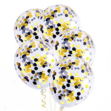 Ballons mit schwarzem und goldenem Konfetti, 30 cm, 4-tlg