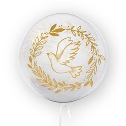 Transparent balloon with print dove, golden 45cm