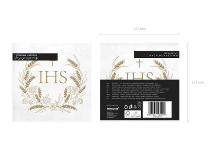 Napkins with a gold print, IHS, 33x33cm, 20 pcs