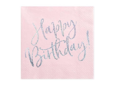 Papierservietten, Happy Birthday, Puderrose, 33x33cm