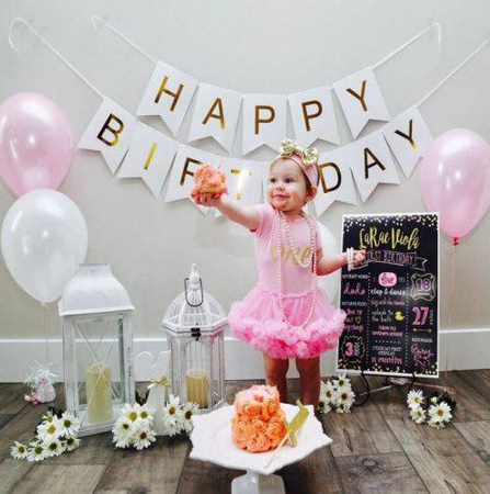 Birthday Garland Happy Birthday white, gold inscription, 17 cm