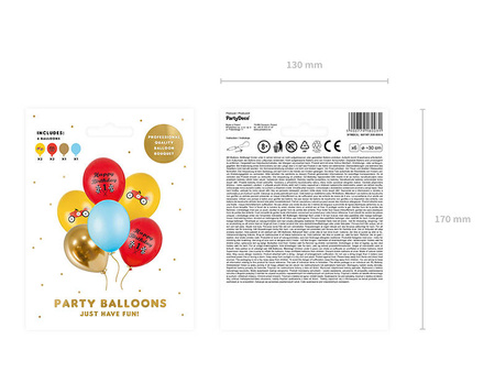Latex balloons Happy Birthday, Auto 30cm, 6 pcs